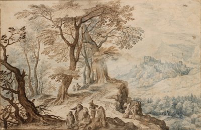 Landschap met Tobias en de engel door Jan Breughel Ii